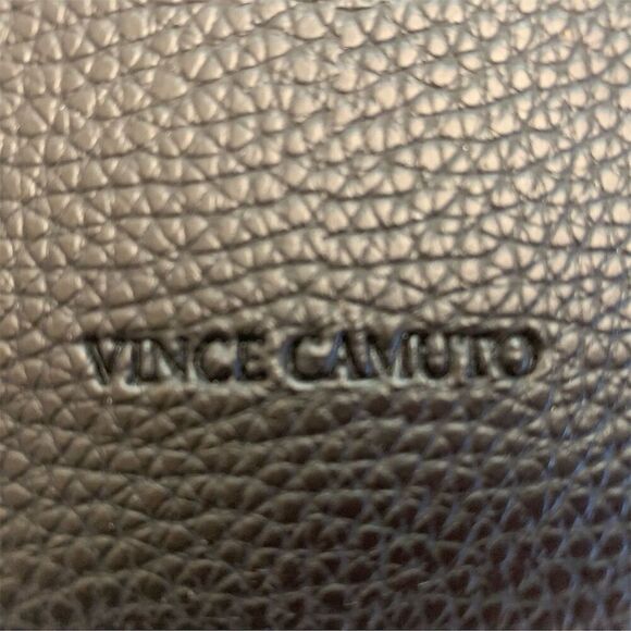 Vince Camuto Vegan Leather Tote Bag Black Gray Stripe Double Handles Casual - Picture 3 of 7